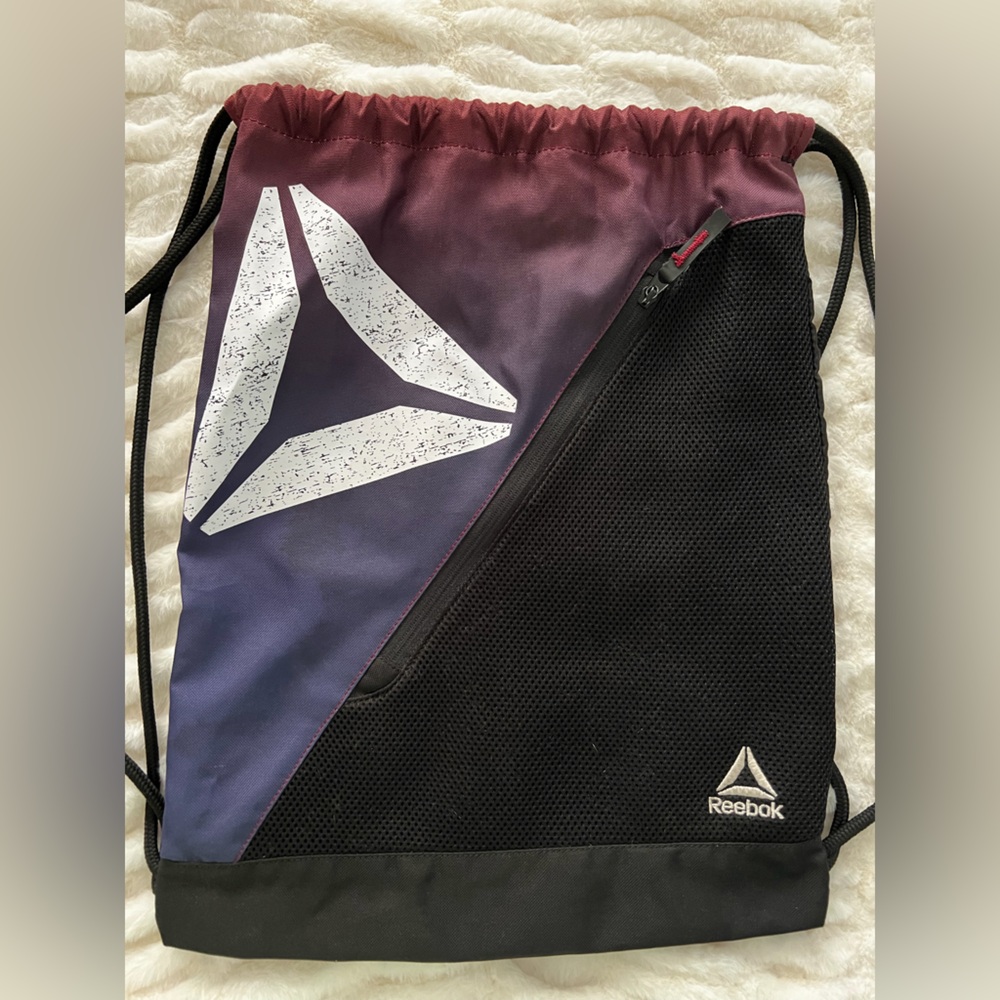 Reebok Black and Purple Drawstring Backpack